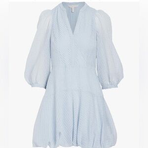 Rebecca Taylor Women's Long Sleeve Organdy Stripe Dress Light Blue- Size 2